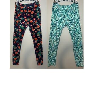 LuLaRoe Leggings Bundle - 2 Plus-Size Pairs! Soft Floral & Geometric Print